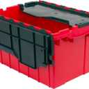 Akro-Mils KeepBox 12 Gallon Storage Container, Nesting and Stackable Plastic Storage Box with Lid Attached, Organizer Tote for Garages, Closets, and Moving, 21-1/2" x 15" x 12-1/2", Red/Green
