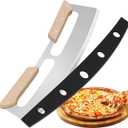 Pizza Cutter Rocker Blade with Wooden Handle, Premium 14inch Pizza Knife Rocker Cutter with Sharp Stainless Steel Blade and Protective Cover, Slicing Through Crust in One Single Rocking Motion