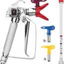 3600PIS Airless Spray Gun High Pressure with 517 Tip, 315Tip, 515Tip and Tip Guard,Spray Gun fit More Paint Sprayers+12 inch Extension Rod