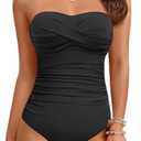Yonique Womens Strapless One Piece Swimsuit Tummy Control Bandeau Bathing Suits Slimming Twist Front Swimwear XXL