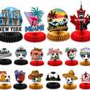 2 x Huwena 16 Pcs Soccer Party Decorations Honeycomb Centerpieces, North America Host City Themed Table Toppers, Double-Sided Print Soccer Game Day Table Supplies for Fans, Watch Party, Birthday