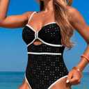 HXN Women's One Piece Swimsuit Tummy Control Bathing Suit Color Block Cutout Slimming Swim Suit Swimwear 2025 (Black, L)