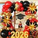 Red Gold Black Balloons Arch Kit Garland for 2026 Graduation Decorations Grad Party Birthday Red Carpet Casino Theme Race Car Birthday Anniversary Party Decorations