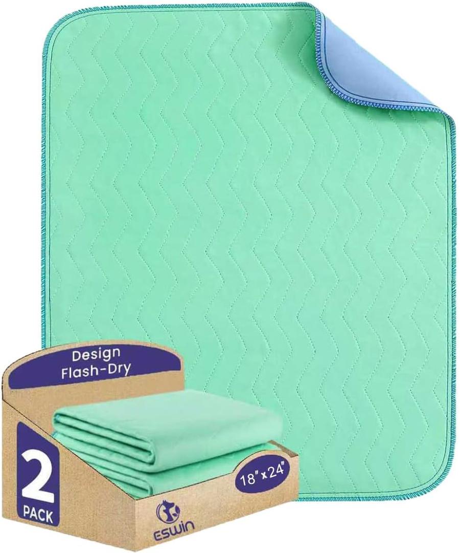 Washable Underpads,Super Absorbency Reusable Bedwetting Incontinence Pads for Kids, Adults, Elderly, and Pets - Waterproof Protective Pad for Couch, Sofa, Floor,Bed (500 Washes) (2 Pack - 18"X24")