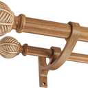 Wood Double Curtain Rods Set for Windows 140 to 164 Inches (11 to 14 ft), Adjustable Heavy Duty Dual Drapery Rods, 1 Inch Boho Rustic Decorative Curtain Rod