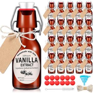 Vesici 12 Sets Swing Top Glass Bottles Set Amber Homemade Vanilla Extract Bottles Vanilla Extract Jars for Christmas DIY Crafts (4 Oz)