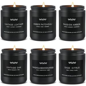 6 Pack Candles for Home Scented Aromatherapy Candles Gifts Set for Mens, Men Candle Set, 42 oz 300 Hour Long Lasting Candles Gifts for Men Birthday, Christmas (Cedar Oakmoss/Amber Patchouli/Magnolia&Sandalwood/Pine&Clove/Wood &Yuzu/Rose)
