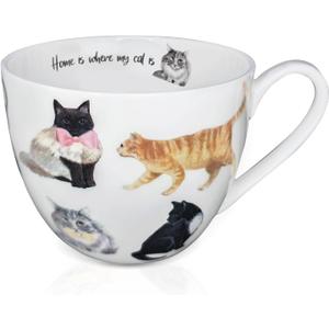 Cute Cat Mugs for Daily Coffee and Tea, Premium 20 oz Bone China Coffee Tea Hug Mug, Perfect Holiday, Birthday, and Christmas Gift for Cat Lovers, Designed in England by Harvest Green Studio