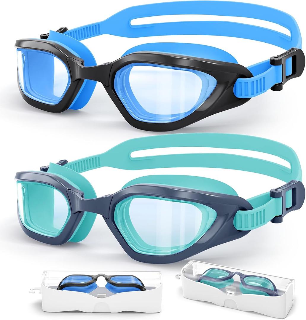 Kids Swim Goggles in Dual-Tone, Adjustable Nose Pads & Soft Silicone for Leak-proof(6-14), Clear Vision & Anti-Fog & Anti-UV