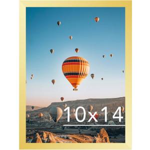JCJMY 10x14 inch Picture Frame, Horizontal and Vertical Formats for Wall Hanging, 10 x 14 Wall Gallery Poster Photo Frame with Shatter Resistant Plexiglass, Gold