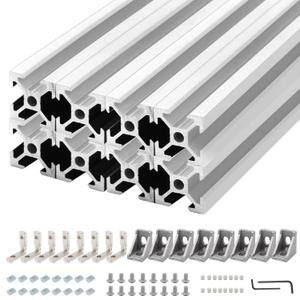 8Pack 2020 Aluminum Extrusion V-Slot 300mm Silver Extruded Aluminum Profile 20x20 V-Slotted Framing European Standard Anodized Linear Rail for 3D Printer Accessories Parts