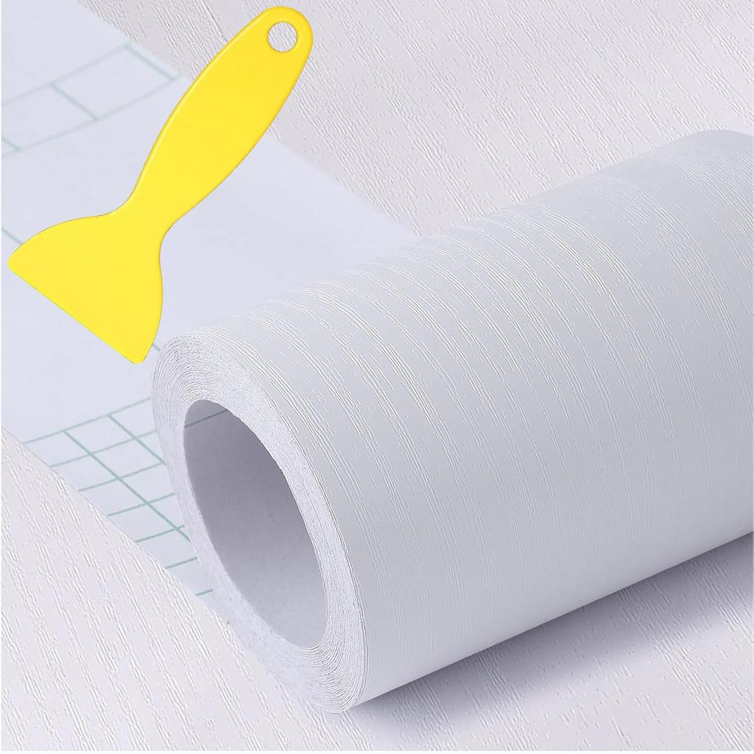 4" X33' Size Realistic Wood Grain Repair Tape, Self Adhesive Wood Grain Repair Patch for Tables, Chairs, Doors, Windows, Floors, Furniture Renovation, Handicraft DIY. With Plastic Scraper. White Wood