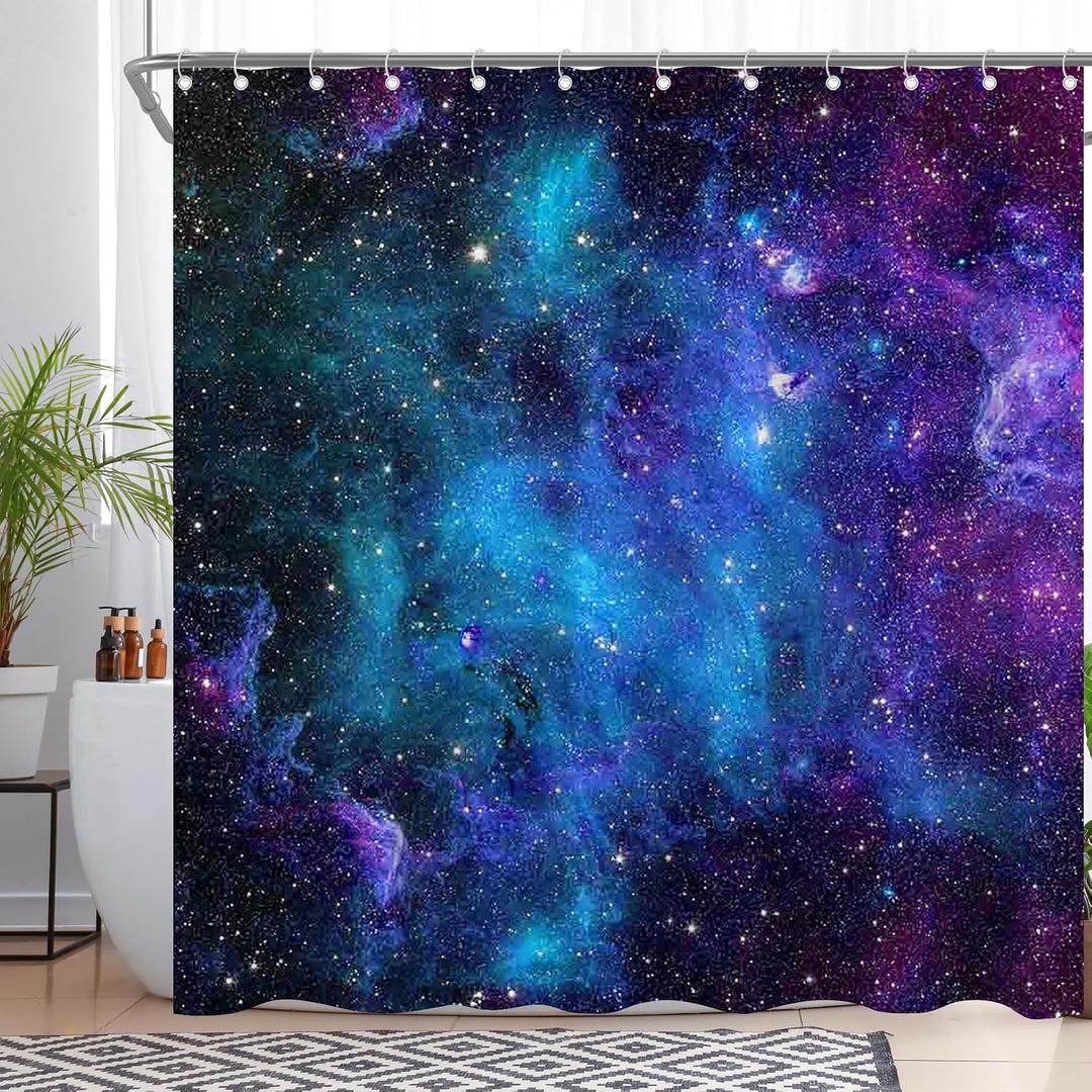 Galaxy Starry Sky Shower Curtain for Bathroom Fantasy Outer Space Universe Nebula Planet Home Decorations Sets with 12 Hooks Waterproof Polyester 72" x 72"