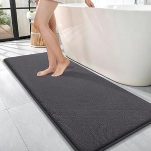 OLANLY Thick Memory Foam Bath Mat Rug 47x17, Extra Soft Absorbent Bathroom Rug, Quick Dry Bath Mats, Non-Slip, Machine Washable Carpet for Bathroom, Tub and Shower, Home Decor Accessories, Dark Grey
