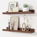 Floating Picture Ledge Shelves Set of 2, 16 Inch Solid Wood Wall Shelves with Lip, Large Nursery Book Shelf for Toys Storage, Kids Bookshelf, Living Room, Bedroom Decor Frames, Walnut Color