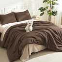 Litanika Brown Comforter Set Queen Size, 3 Pieces Lightweight Solid Bedding Comforter Set, All Season Fluffy Bed Set (90x90In Comforter & 2 Pillowcases)