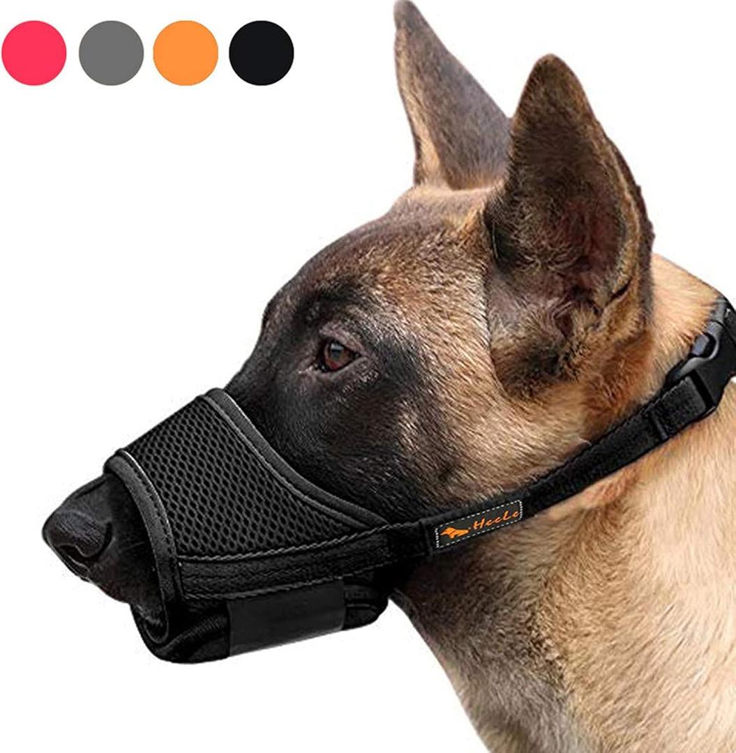 HEELE Dog Muzzle, Soft Nylon Muzzle Anti Biting Barking Chewing, Air Mesh Breathable Drinkable Adjustable Loop Pets Muzzle for (Black, Large)