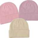 YMYDYFC Baby Beanie 3Pack Toddler Beanie Infant Knit Hat Baby Winter Hats for Boy Girl Winter Clothes Warm Knit Cap 0-6Years (6-24 Months, Apricot Beige/Pink/Dusty Pink_3pack)