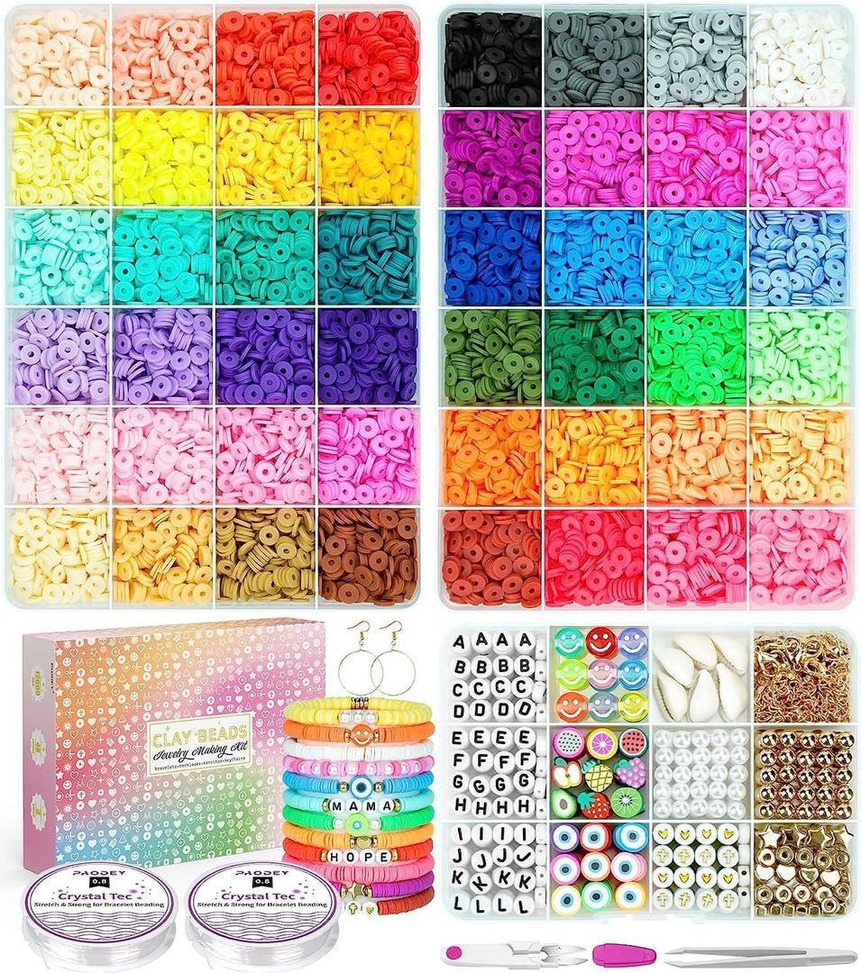 Bracelet Making Kit - 12000 Pcs Clay Beads, 48 Colors in 3 Boxes, Friendship Bracelet Kit with Elastic Strings, Polymer Spacer Beads, Jewelry Making Crafts Gift for Kids, Teens, Girls & Adults