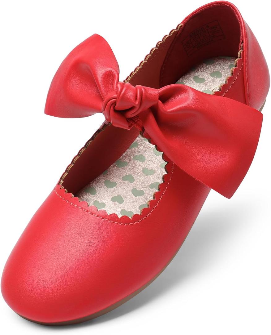 DREAM PAIRS Girls Ballerina Flats Mary Jane Front Bow Dress Shoes (13 Little Kid, Red)