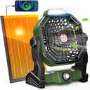 10800mAh Solar Powered Fan, 7W Solar Camping Fans & Led Lantern, Rechargeable Outdoor Fan with Solar Panel, Battery Operated Powered Tent Fans for Camping Essentials Accessories (10800mAh-Army Green)