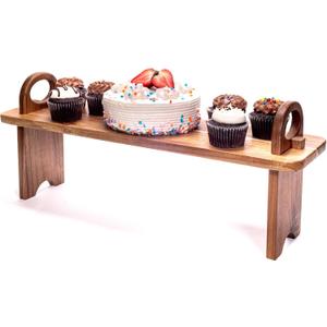 Acacia Wooden Serving Board on Stand Raised Wood Serving Trays Platter Home Kitchen Countertop Organizer Shelf & Large Charcuterie Tray for Cheese Party Food 21.5 X 6 x 8.7 inches