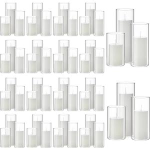 Shihanee 108 Pcs Pillar Candles and Glass Cylinder Vases Clear Cylinder Holders for Slim Pillar Candles Table Decorations, Total 54 Sets(White,108 Pcs)