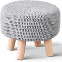 Wimarsbon Small Ottomans, 100% Hand Knitted Pouf Ottoman, Round Footrest with 4 Non-Skid Wood Legs, Boho Dcor Cotton Rope Pouffe Beside Sofa, Leisure Floor Step Chair for Living Room (Grey)