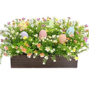 Scawim Spring Flower Table Centerpieces, Pre-Made Artificial Flowers Centerpiece Decor with Egg for Spring Floral, Farmhouse Table Decoration with Wooden Tray for Home Office Dining Room Party