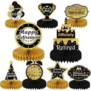 9PCS Retirement Party Decorations, KSKSPE Retirement Centerpieces for Table,Black and Gold Retirement Table Decorations, Retirement Decor for Retirement Party Retirement Party Supplies Men and Women