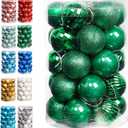 Lulu Home Christmas Ball Ornaments, 34 Ct 1.57" Pre-Strung Hanging Ornament Decorations, Xmas Shatterproof Plastic Balls for Holiday Party Wreath Garlands Trees, Green