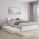 Wesley White Solid Wood Frame Queen Platform Bed with Panel Footboard and Twin XL Trundle