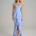 KUTUMAI Women Off Shoulder Bodycon Maxi Long Dress Mesh Ruched Elegant Formal Wedding Guest Dresses Brown Sequin
(Medium, Blue)