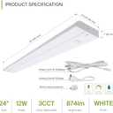 ASD LED Under Cabinet Lighting Plug in or Hardwired 24 Inch, Dimmable Under Cabinet Lights with High/Low/Off Switch, 3CCT 2700K-4000K, Linkable Under Counter Lights for Kitchen, ETL Listed, White, 1 Pack