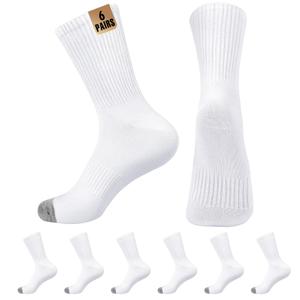 MUQU Mens White Crew Socks - Sports Thin Athletic Breathable Running Long Socks 6 Pairs (XL)