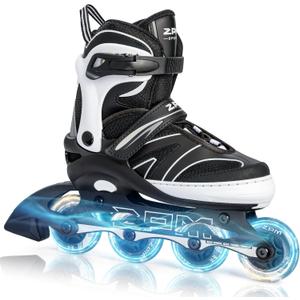 2PM SPORTS Kids Adjustable Inline Skates Ages 4-12, Youth Inlie Skates for Girls Boys 5-8 8-12 with Full Light Up Wheels, Beginner Women Adult Skates (X-Large - Adult, White)