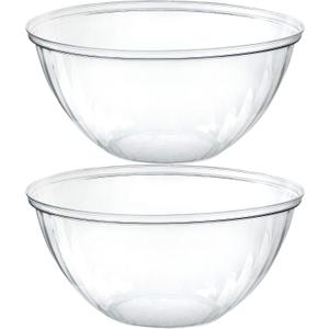 PLASTICPRO Disposable 150 Ounce Round Crystal Clear Plastic Serving Bowls for Snack or Chip ,Candy Dish, Party Salad Container Pack of 2
