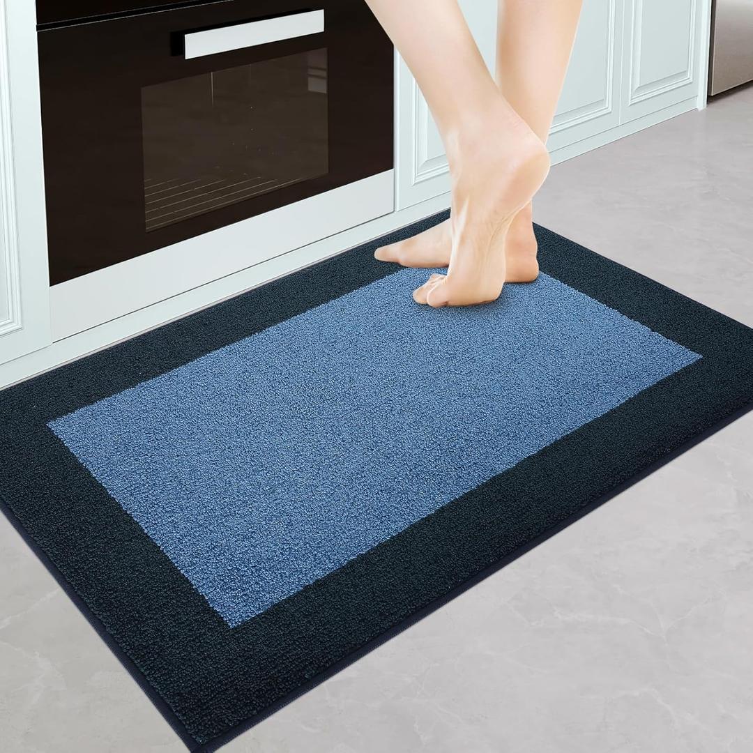 Machine Washable Throw Rug 24" x 36", Non Slip Kitchen Mat for Floor, Absorbent Entryway Rug for Kitchen, Bathroom, Door (Navy Blue)