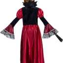 IKALI Girls Vampire Costume Outfit, Kids Princess Fancy Dress Up Gown for Halloween Party (Red)