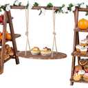 Wooden 3 Tier Cupcake Stand with Swing and Foldable Stand  Wood Dessert Display, Cupcake Swing Stand, Charcuterie Board, Serving Tray Set, Rustic Wooden Food Display for Parties