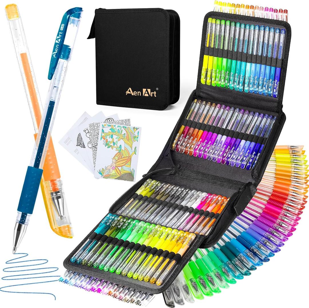 Aen Art Glitter Gel Pens with Case for Adult Coloring Books,\ Glitter Pen Set 40% More Ink Neon Glitter Gel Marker for Journaling Crafting Doodling Drawing