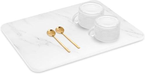 Large Stone Dish Drying Mat for Kitchen Counter, Quick Drying Diatomaceous Earth Stone Mat, Super Absorbent Marble Dish Drying Pad, Heat Resistant Non-Slip Rack Tableware Mat(15.7x23.8 inch)