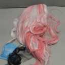 Netgo Light Pink Wig, Long Wavy Curly Wig with Bangs for Women, Natural Looking Heat Resistant Long Curly Wig for Cosplay Party Daily Wear