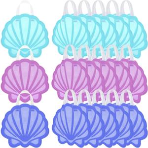 Sweetude 24 Pcs Mermaid Seashell Party Favors Bags Non-Woven Reusable Candy Goodie Gift Treat Bags with Handles for Mermaid Decor Summer Under the Sea Ocean Birthday Party Supplies