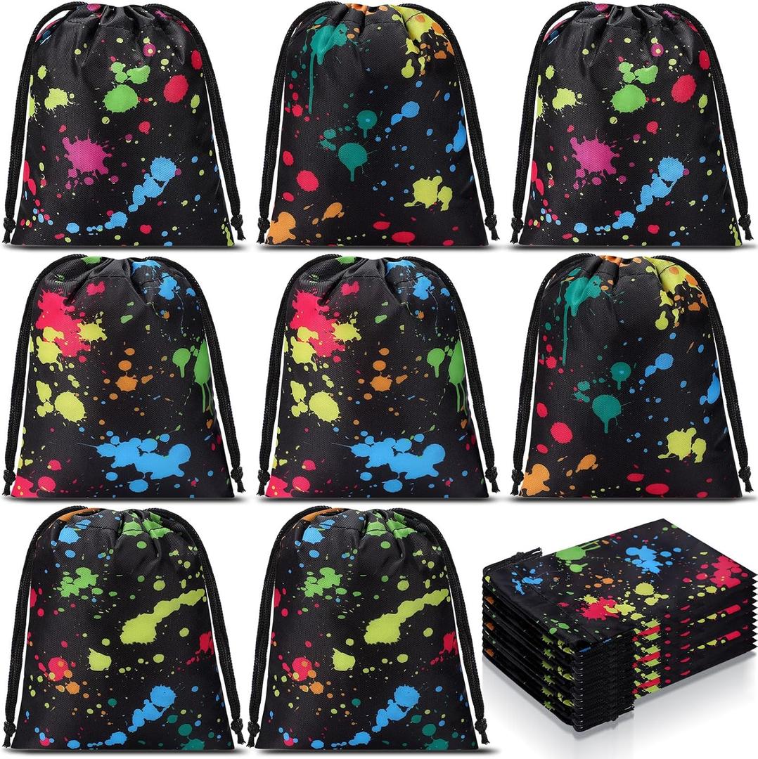 Sweetude 24 Pcs Neon Drawstring Bags Small Neon Glow in the Dark Party Favor Gift Treat Drawstring Backpack Birthday Decor Supplies for Baby Shower Candy Goodie Reward Prize 7.09 x 5.12 inch/18 x 13cm