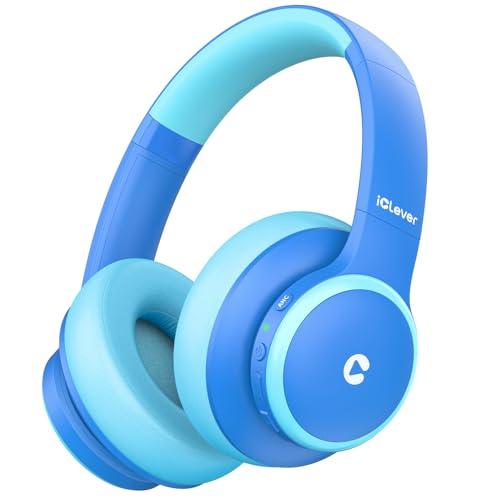 iClever BTH26 Active Noise Cancelling Headphones for Kids, 60H Play Time, Safe Volume 80dBA, Type C Fast Charging, Bluetooth5.4, Kids Bluetooth Headphones with Mic AUX Cord for iPad Airplane, Blue