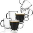 CNGLASS Insulated Espresso Glass Mugs 5.4oz/160ml, Small Clear Coffee Mugs Set of 6, Double Wall Glass Cups with Handle for Tea and Macchiato