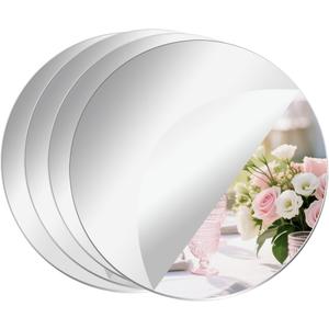 4 Pcs Acrylic Round Mirrors, 12 inch Mirror Centerpieces for Tables, Circle Mirror Tiles Self Adhesive Mirror Stickers for Wall Home Living Room Bedroom Decor(Thickness 2 mm) (12 inch/30cm)