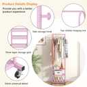 Kaitiemoo Heavy Duty Clothing Rack with Wheels,Modern Garment Rack with 3 Metal Shelves, 71.8Inches Display Rack for Hanging Clothes, Hanging Rod for Small Space,Pink