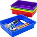 Storex Letter Size Flat Storage Tray Organizer Bin for Classroom, Office and Home, Assorted Colors, 5-Pack (62514E05C)